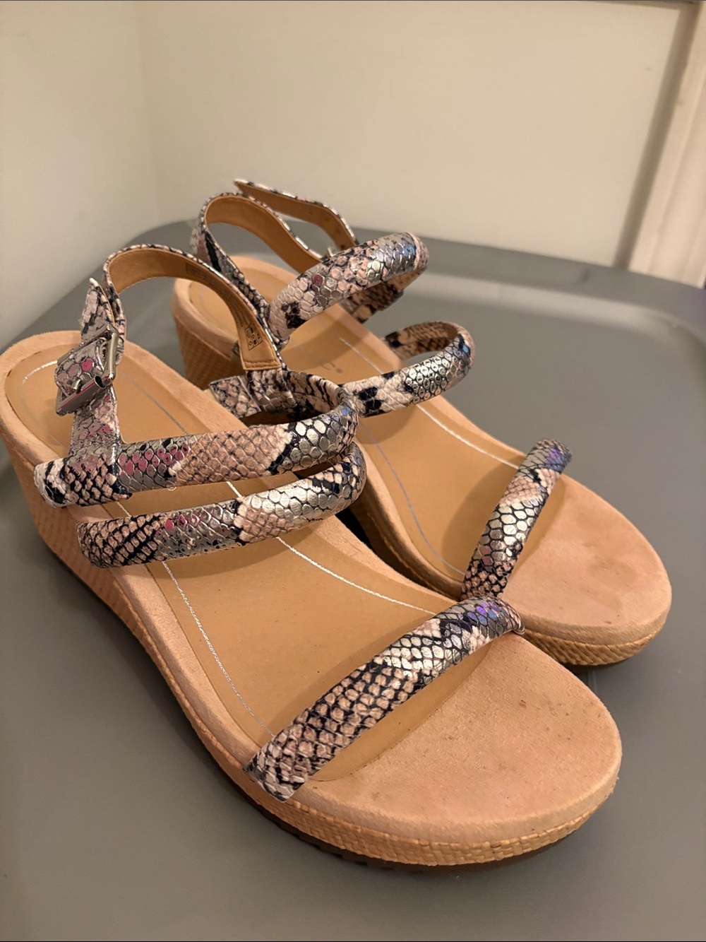 Vionic Snake-Print Strappy Wedge Sandals in Neutral Multi